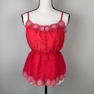 Forever 21 Red Floral Trim Button Front Cami Top